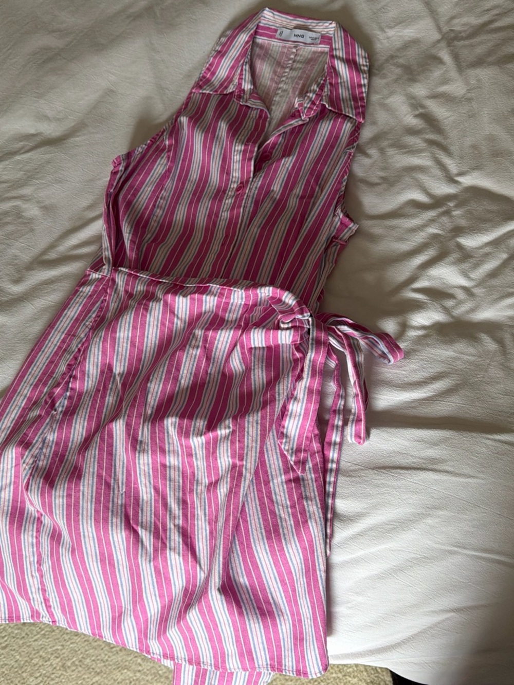 Mango Pink purple and White Striped Button-Up dress small 6 perfect for US open